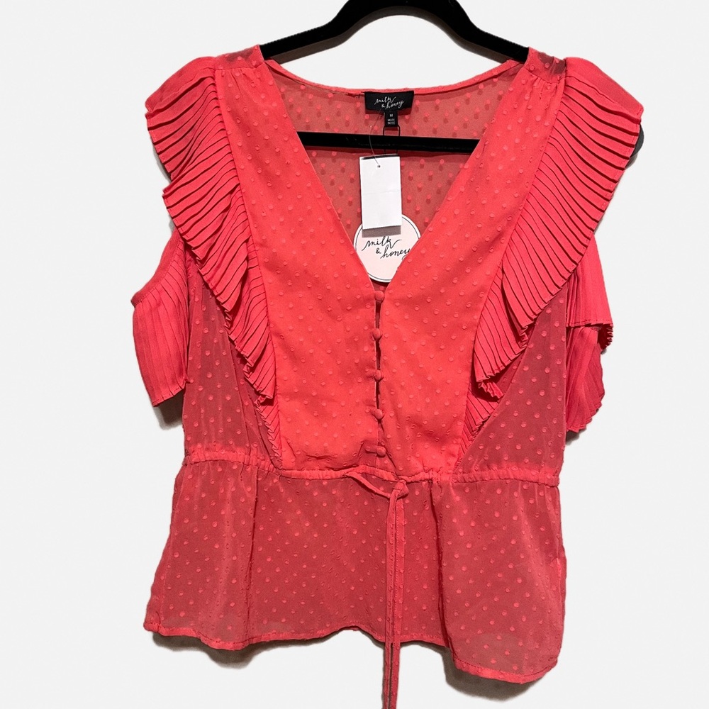 Coral tie up blouse